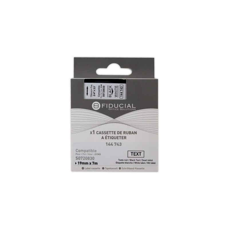 Ruban K7 pour titreuse DYMO S0720830 19mm blanc impression noire  - Fiducial
