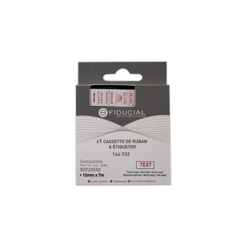 Ruban K7 pour titreuse DYMO S0720550 12mm blanc impression rouge  - Fiducial