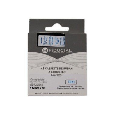 Ruban K7 pour titreuse DYMO S0720540 12mm blanc impression bleue  - Fiducial