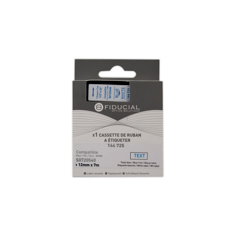 Ruban K7 pour titreuse DYMO S0720540 12mm blanc impression bleue  - Fiducial