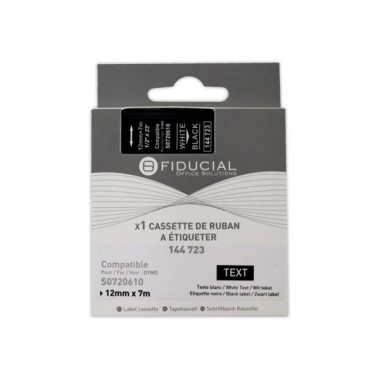 Ruban K7 pour titreuse DYMO S0720610 12mm noir impression blanche  - Fiducial