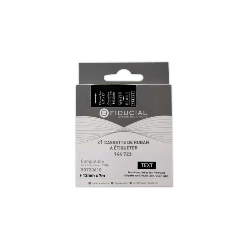 Ruban K7 pour titreuse DYMO S0720610 12mm noir impression blanche  - Fiducial