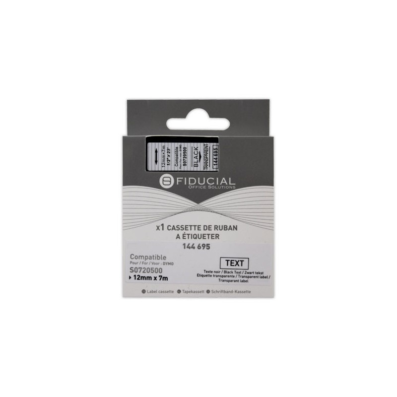 Ruban K7 pour titreuse DYMO S0720500 12mm transparent impression noire  - Fiducial