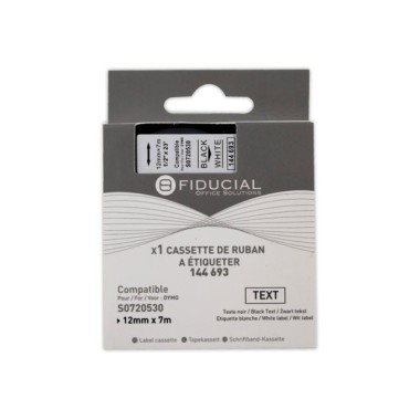 Ruban K7 pour titreuse DYMO S0720530 12 mm blanc impression noire  - Fiducial
