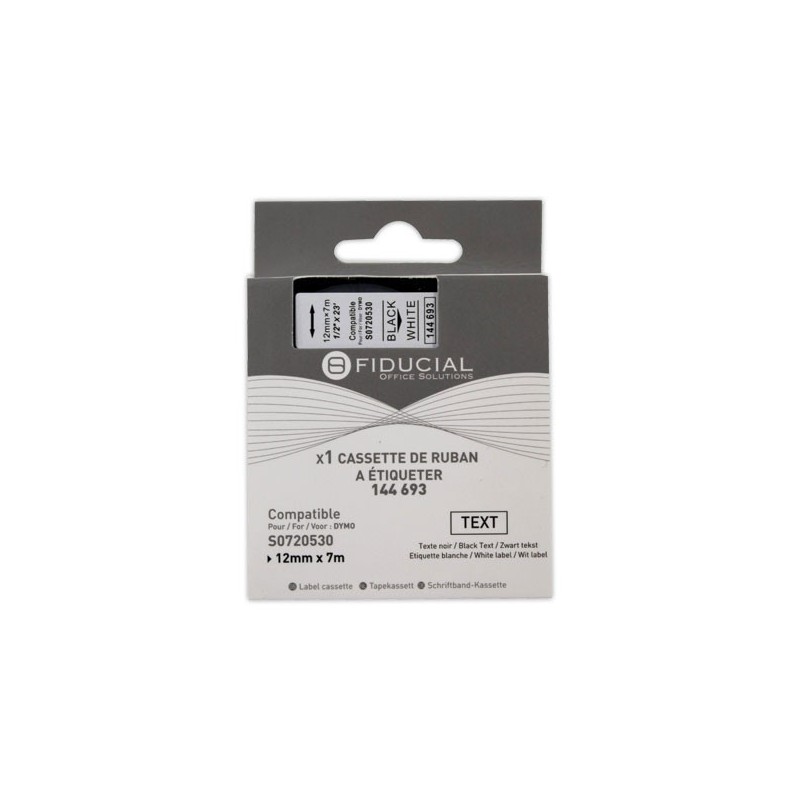Ruban K7 pour titreuse DYMO S0720530 12 mm blanc impression noire  - Fiducial