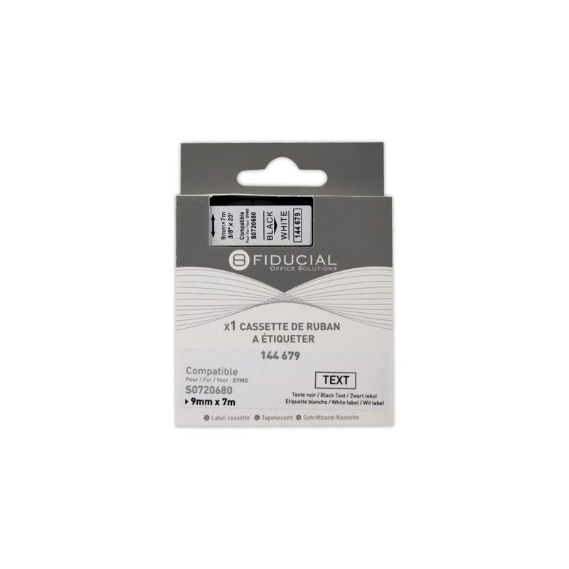 Ruban K7 pour titreuse DYMO S0720680 9mm impression Noir sur Blanc  - Fiducial