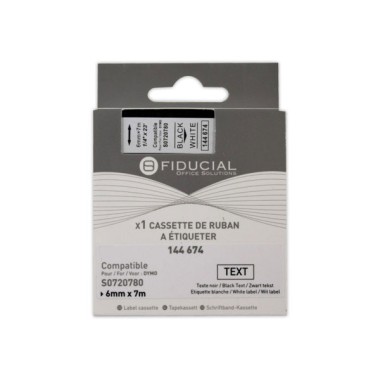 Ruban K7 pour titreuse DYMO S0720780 6mm impression Noir sur Blanc  - Fiducial
