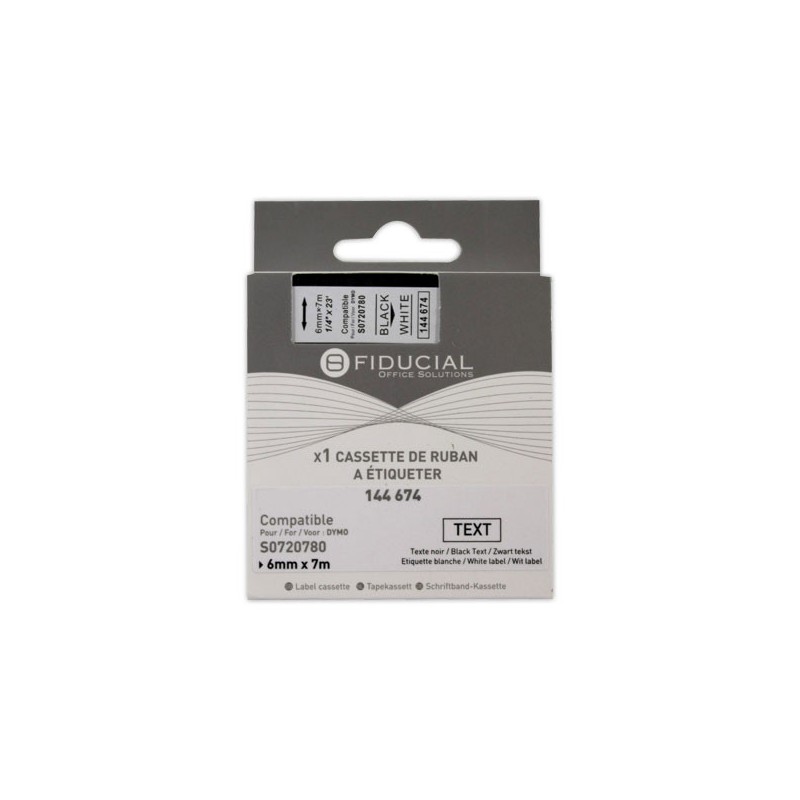 Ruban K7 pour titreuse DYMO S0720780 6mm impression Noir sur Blanc  - Fiducial
