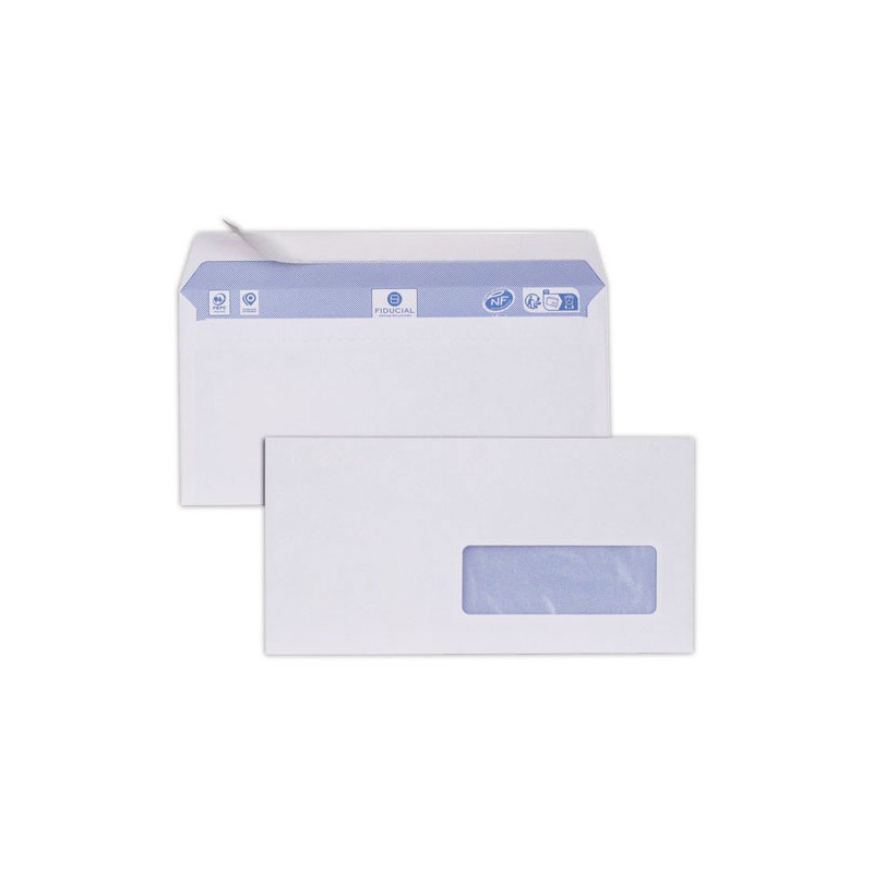 enveloppes blanches 110x220 fenêtre 35x100 80 g bande siliconée  x500 - Fiducial