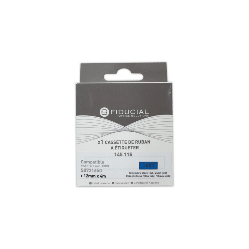 Ruban Letratag 12mmx4 m impression noire sur bleu comp DYMO S0721650  - Fiducial