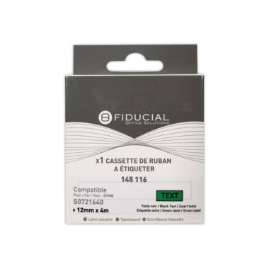 Ruban Letratag 12mmx4 m impression noire sur vert comp DYMO S0721640  - Fiducial