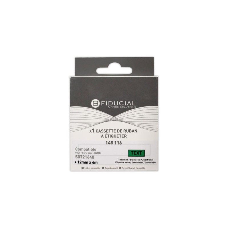 Ruban Letratag 12mmx4 m impression noire sur vert comp DYMO S0721640  - Fiducial