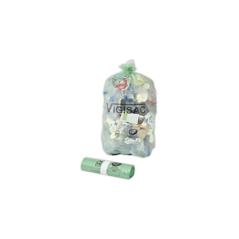Sacs à déchets Vigisac 110L NF VERT transparent  x25 - Fiducial