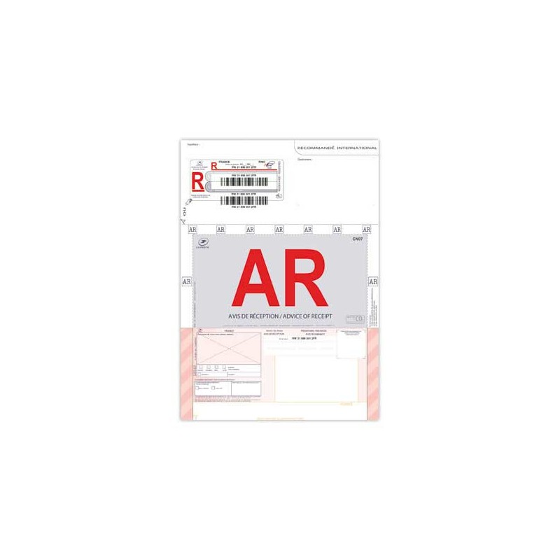 Recommandés avec accusé de réception A4 pour imprimante International  x250 - Fiducial