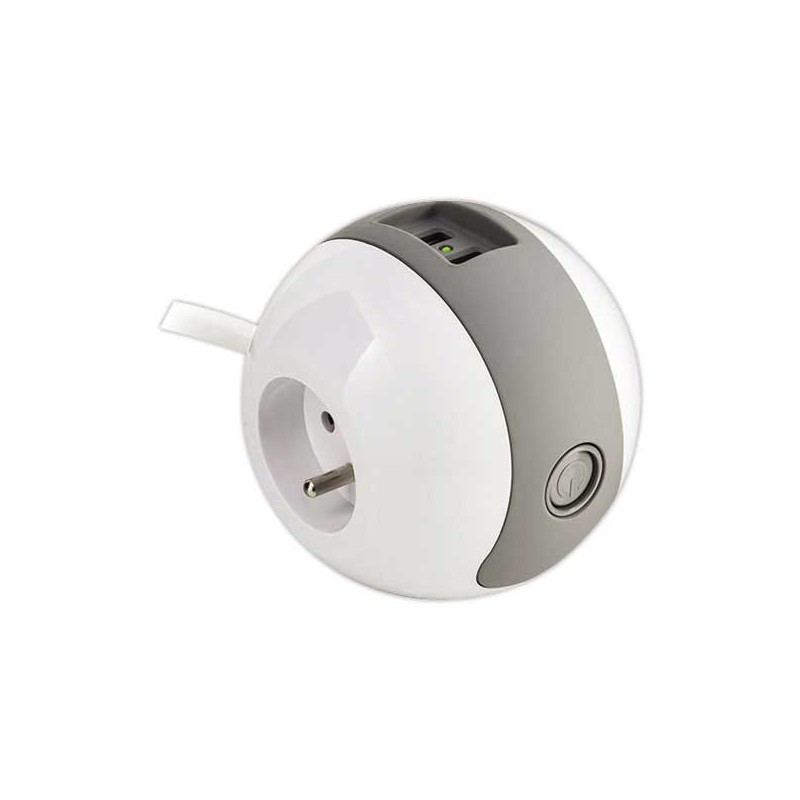 Multiprise WATTBALL compacte et mobile - Coloris : Blanc/gris  - Fiducial