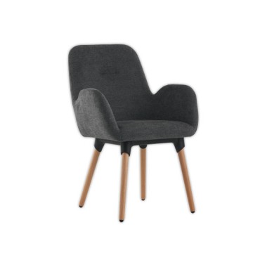 Fauteuils Tissu gris 4 pieds bois vernis montés  x2 - Fiducial