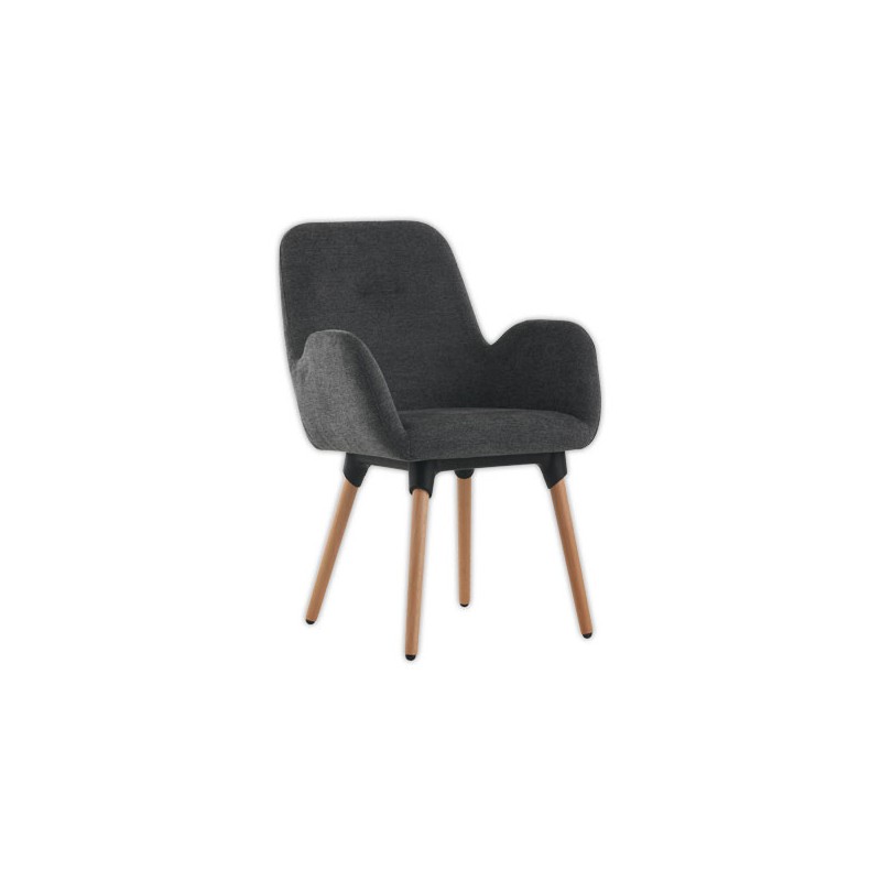 Fauteuils Tissu gris 4 pieds bois vernis montés  x2 - Fiducial