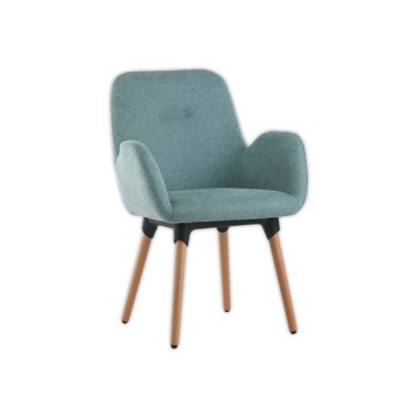 Fauteuils Tissu bleu 4 pieds bois vernis montés  x2 - Fiducial