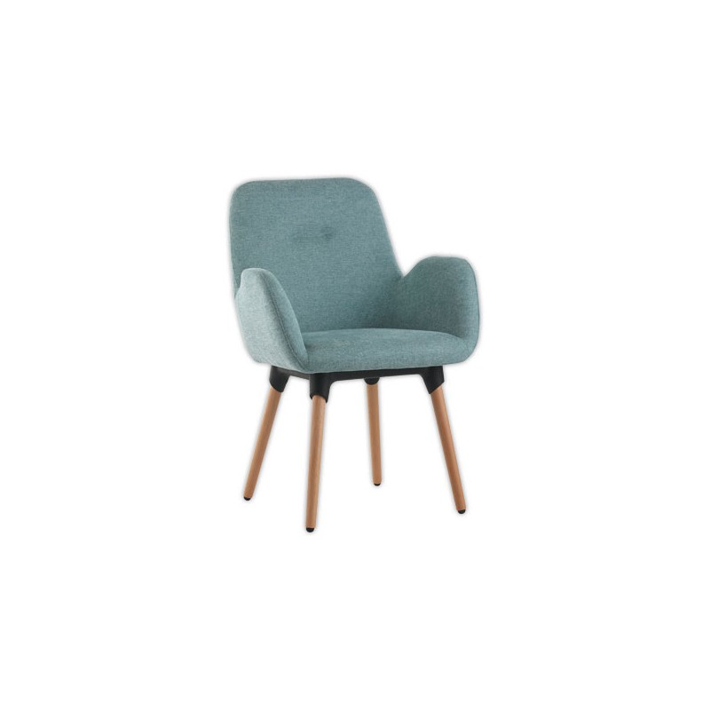 Fauteuils Tissu bleu 4 pieds bois vernis montés  x2 - Fiducial