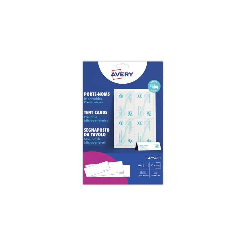 Chevalets porte nom imprimables - Format 12x45 cm  x40 - Fiducial