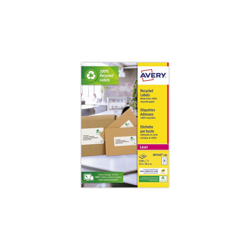 Planches d'étiquettes laser AVERY 63,5x38,1 mm soit 2400 étiq/boîte  x100 - Fiducial