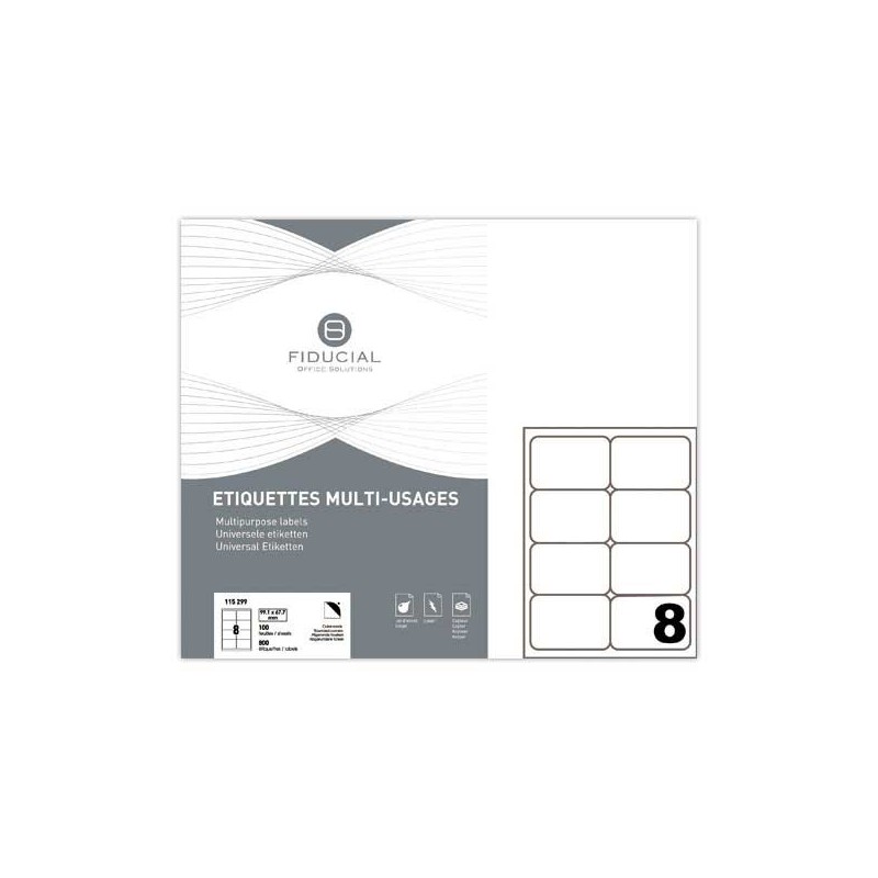 Planches d'étiquettes FIDUCIAL coins ronds 99,1 x67,7mm 800 étiq/boîte  x100 - Fiducial