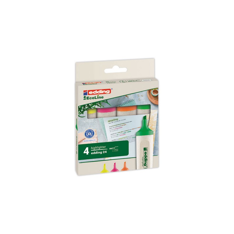 Surligneurs EDDING pointe large - ECOLINE E24 - Assortis  x4 - Fiducial