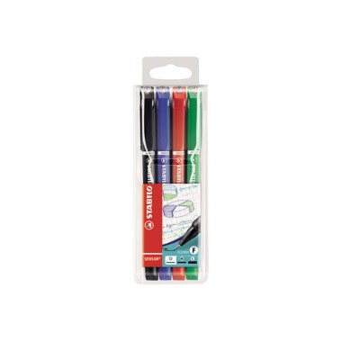 Stylos-feutres STABILO SENSOR F - noir+ bleu + rouge + vert  x4 - Fiducial