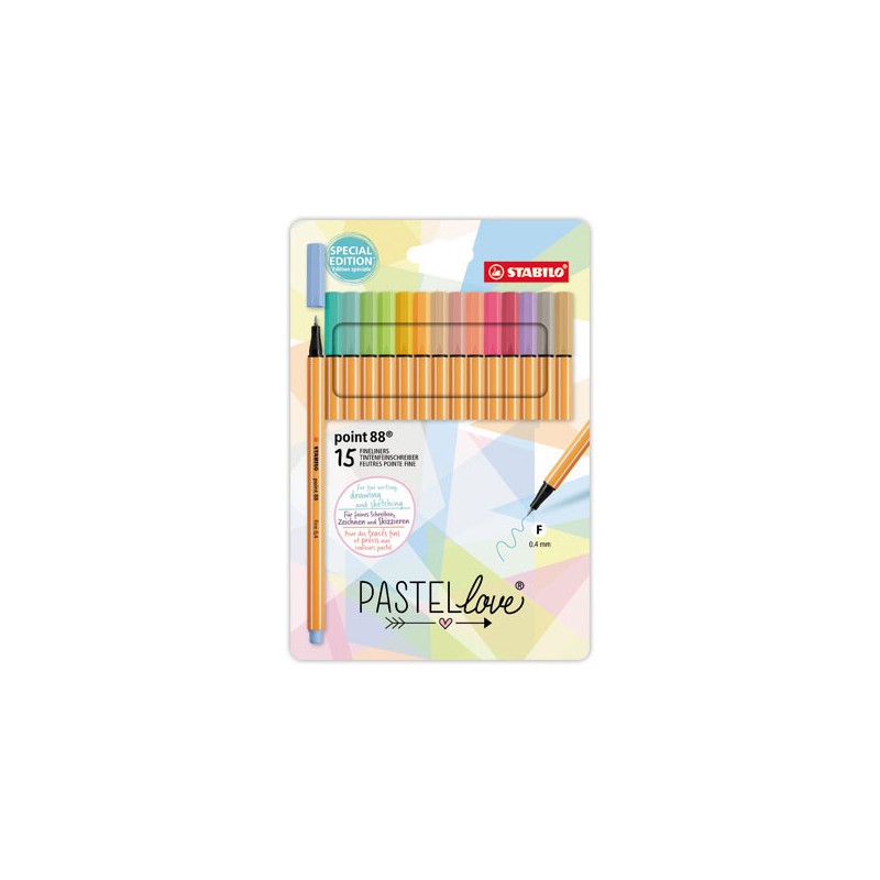 Stylos-feutres STABILO Point 88 - coloris pastel x15  - Fiducial