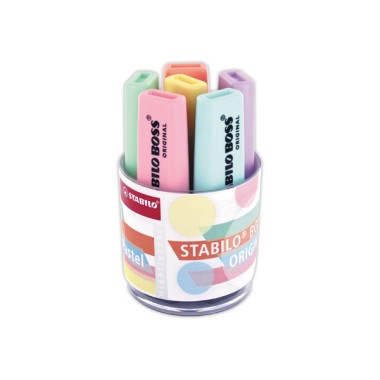 Surligneurs STABILO Boss Original pastel (en pot) - coloris assortis  x6 - Fiducial