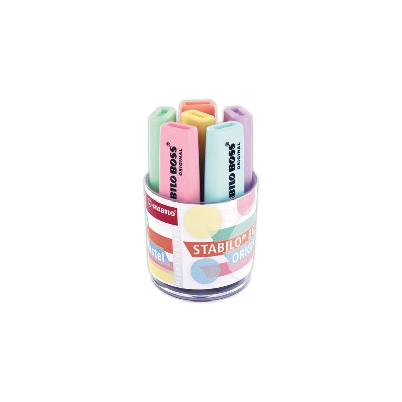 Surligneurs STABILO Boss Original pastel (en pot) - coloris assortis  x6 - Fiducial