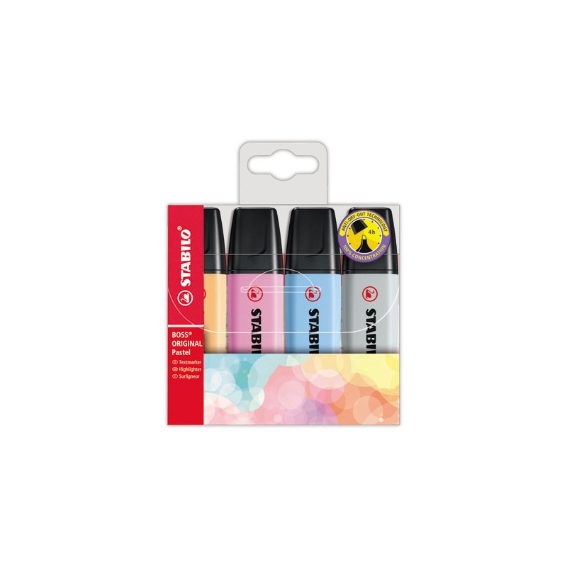 Surligneurs STABILO Boss Original Assortis pastel  x4 - Fiducial