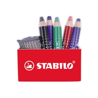 Pot aimanté x 5 STABILO MARKdry + 1 taille-crayon + 1 chiffonnette  - Fiducial