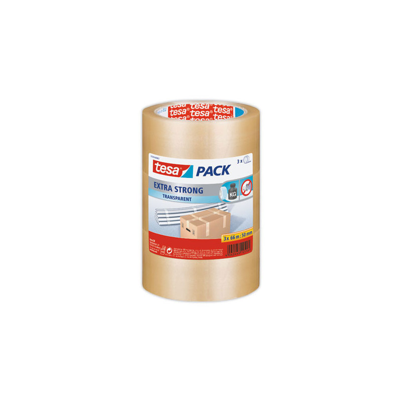 Rouleaux d'adhésif d'emballage TESA Extra Strong PVC - 66 m x 50 mm  x3 - Fiducial