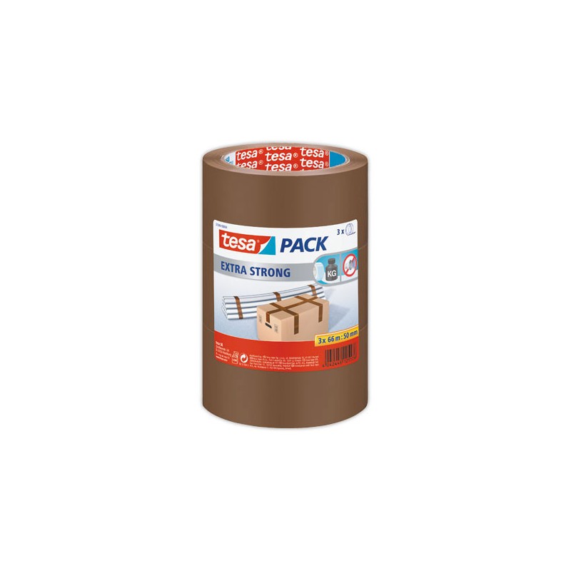 Rouleaux d'adhésif emballage TESA Extra Strong PVC - 66 m x 50 mm  x3 - Fiducial