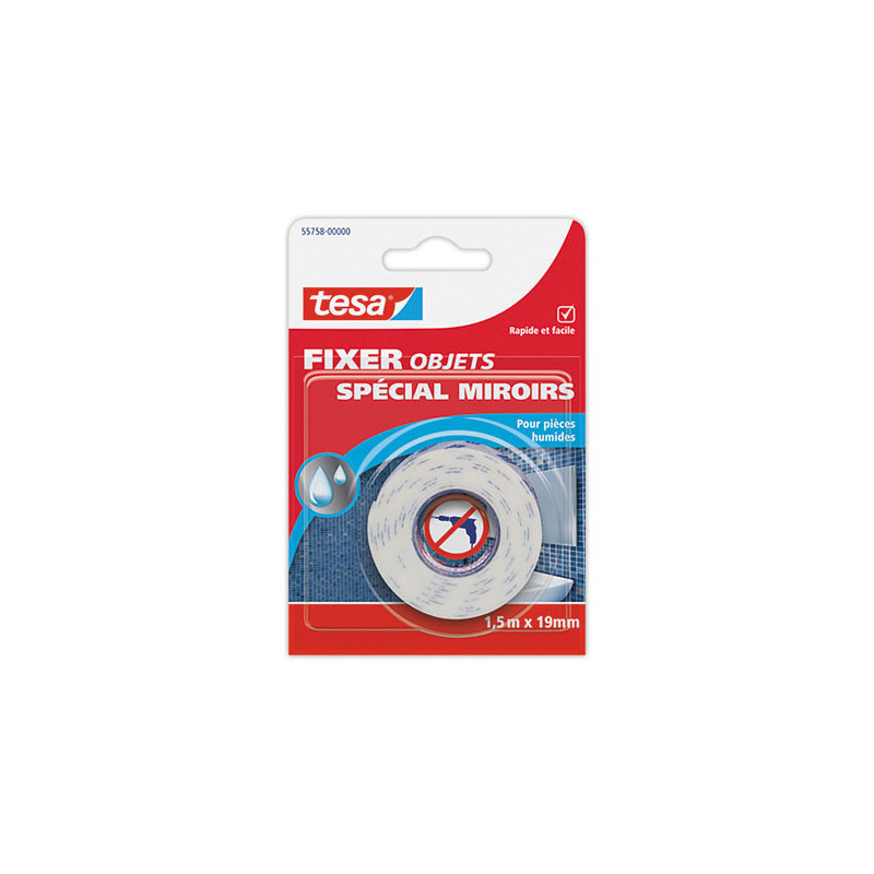 Ruban Fixer Objets Double-face miroir 1,5 m x 19 mm  - Fiducial