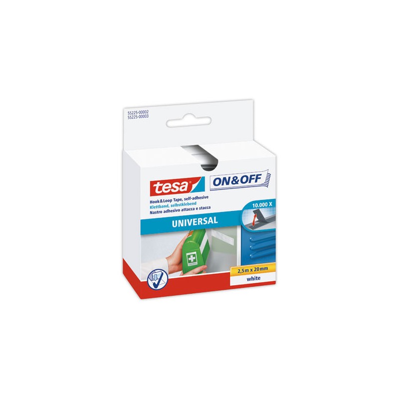 Bande auto-agrippante Universal TESA On & Off , 20 mm x 2,5 m blanc  - Fiducial