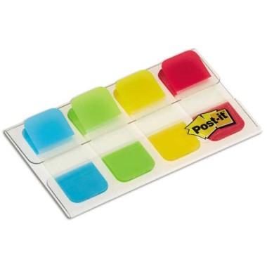 Marque-pages Post it rigides 1,6x3,8 cm - 4 couleurs vives  - Fiducial