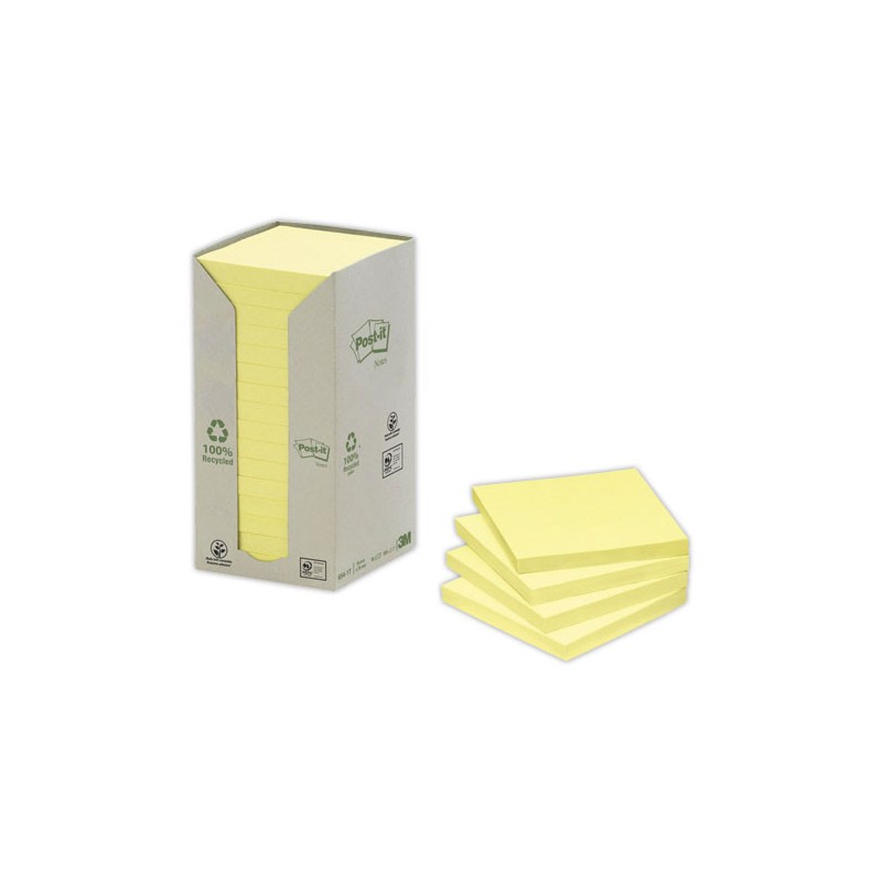 Notes repositionnables recyclées Post It 76x76 mm  x16 - Fiducial