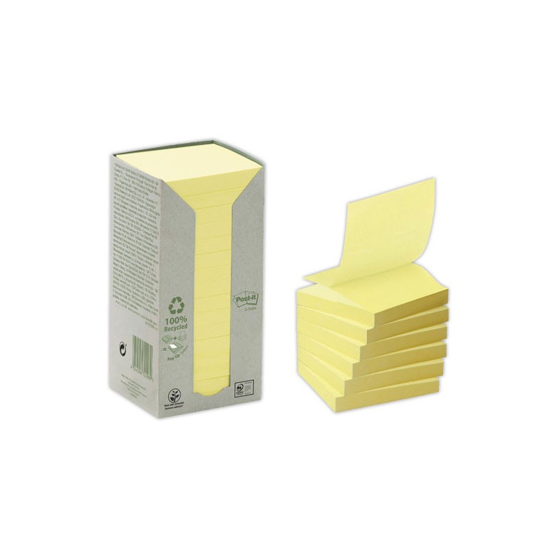 Notes repositionnables recyclées Post It 76x76 mm jaune  x16 - Fiducial