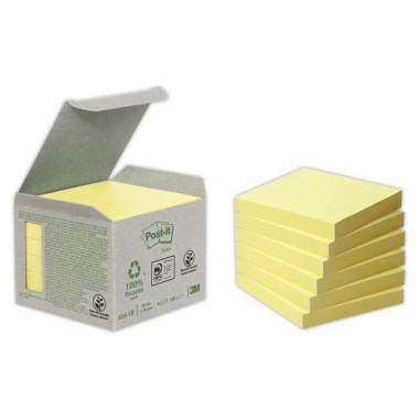 Notes repositionnables recyclées Post It 76x76 mm 100F jaune  x6 - Fiducial