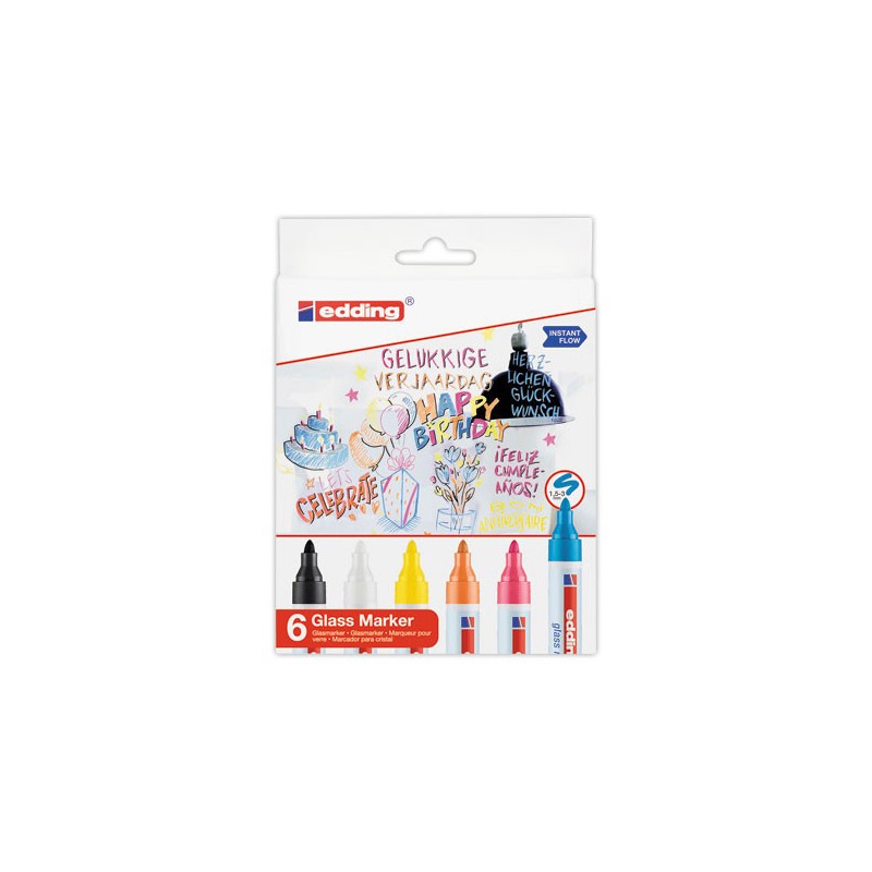 Pochette marqueurs surface verre effaçable EDDING 95 - Pointe ogive x6  x6 - Fiducial