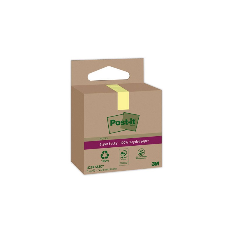 Blocs Post-It 4,76 X 4,76 cm, 70 feuilles - jaune  x3 - Fiducial