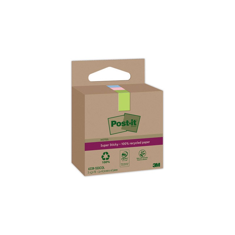 Blocs Post-It 4,76 X 4,76 cm, 70 feuilles - assortis  x3 - Fiducial