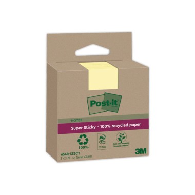 Blocs Post-It 7,6 X 7,6 cm, 70 feuilles - jaune  x3 - Fiducial