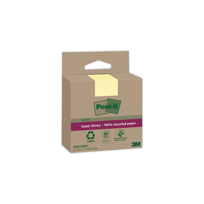 Blocs Post-It 7,6 X 7,6 cm, 70 feuilles - jaune  x3 - Fiducial