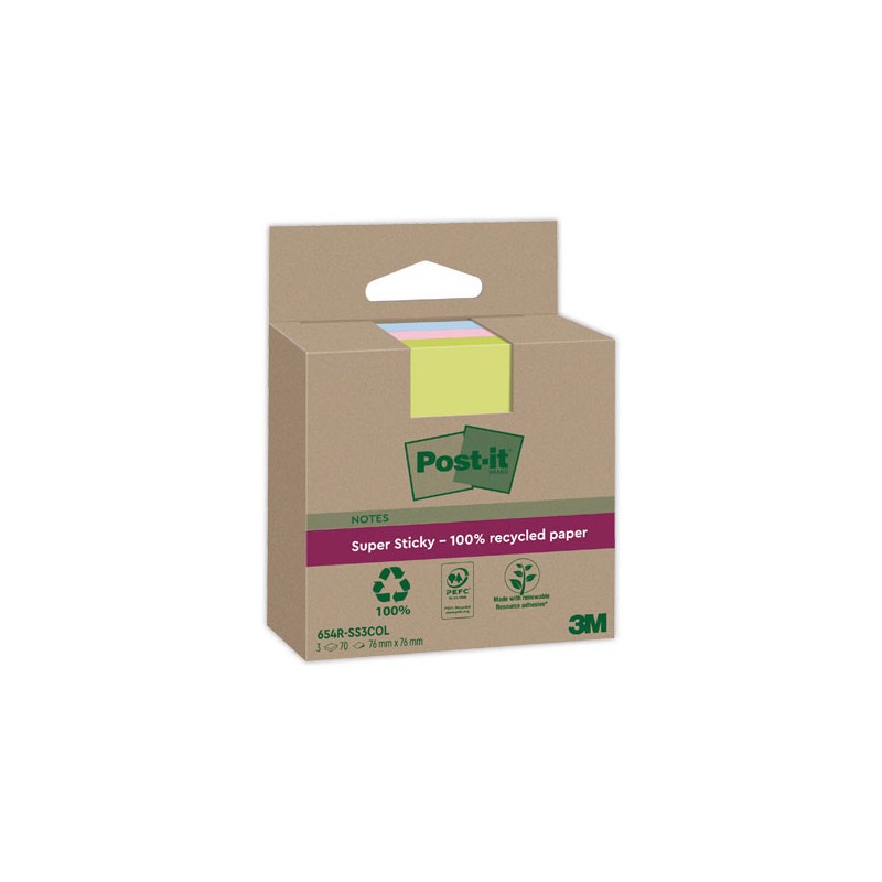 Blocs Post-It 7,6 X 7,6 cm, 70 feuilles - assortis  x3 - Fiducial