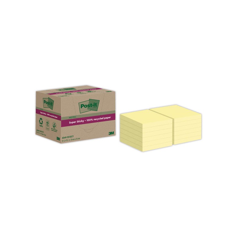 Blocs Post-It 7,6 X 7,6 cm, 70 feuilles - jaune  x12 - Fiducial