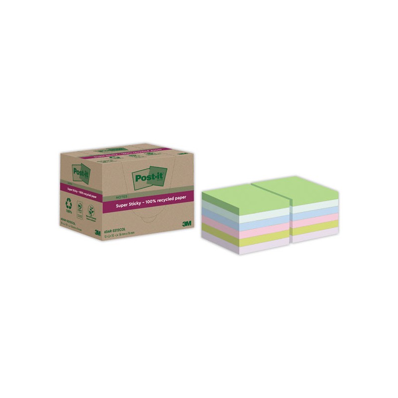 Blocs Post-It 7,6 X 7,6 cm, 70 feuilles - assortis  x12 - Fiducial