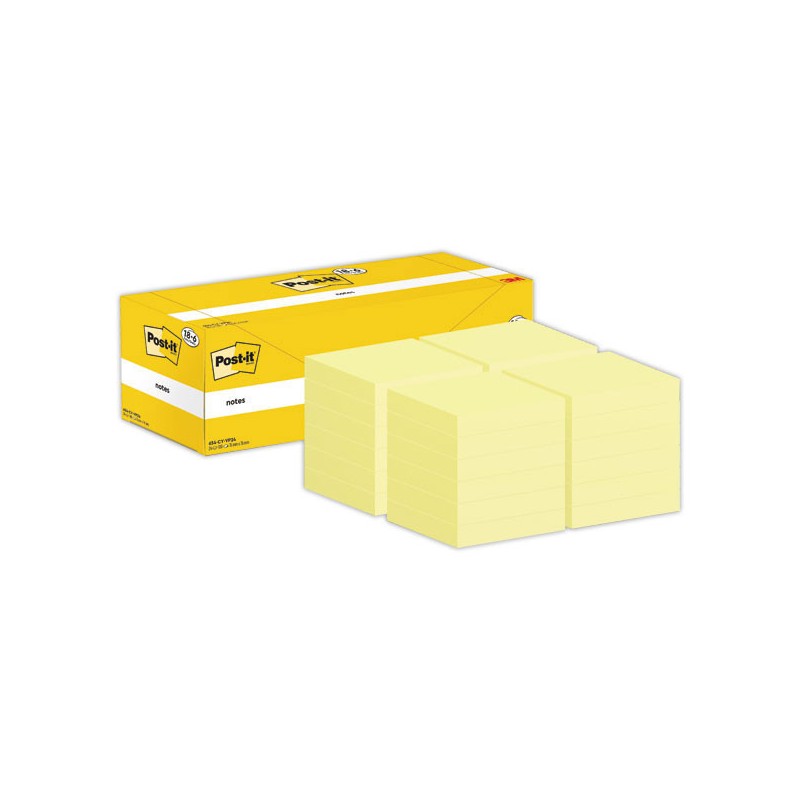 Post-it® Notes 76x76 mm, 18 blocs + 6 blocs de 100f jaune pastel  x24 - Fiducial